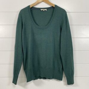 Annalaura Sweater Womens XL Green 100% Merino Wool Made in Italy Pullover V Neck
